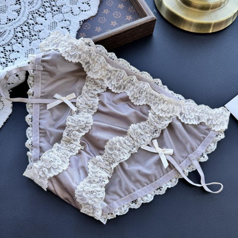 Ladies Spring and Summer Sexy Ice Silk Lace Side Match Color Thin Belt Underwear