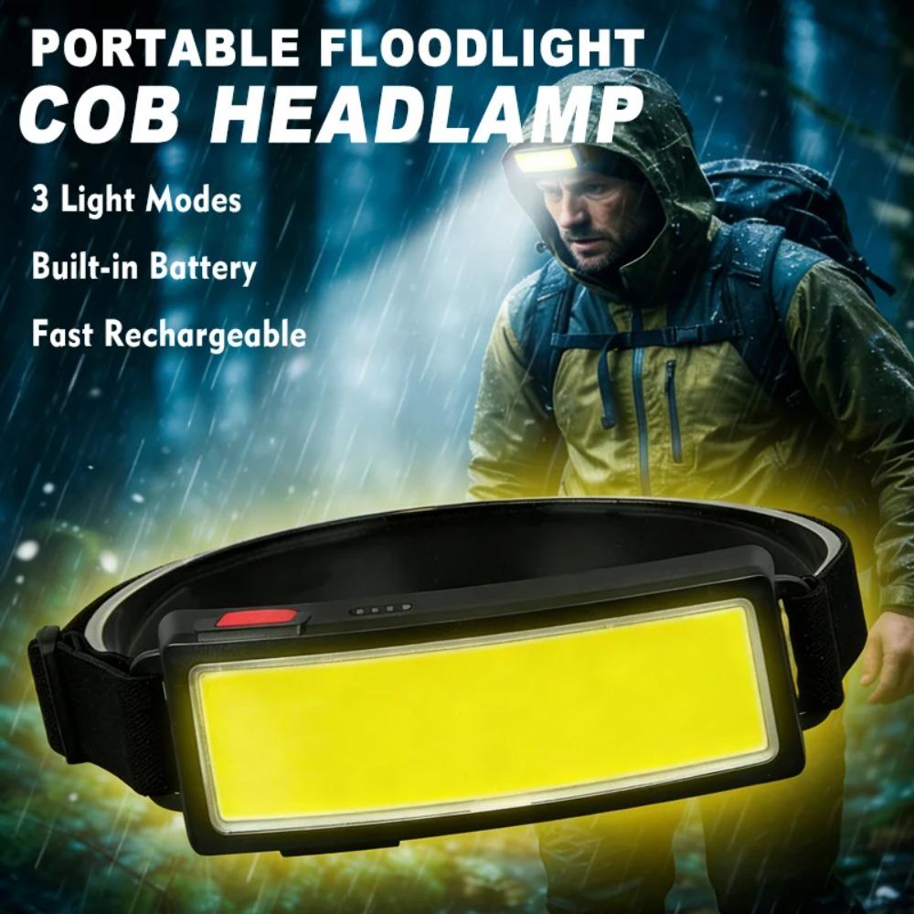 Powerful COB Headlamp Type-c/USB Rechargeable Head Flashlight Built-in Battery Outdoor Fishing Camping Lantern Waterproof Torch