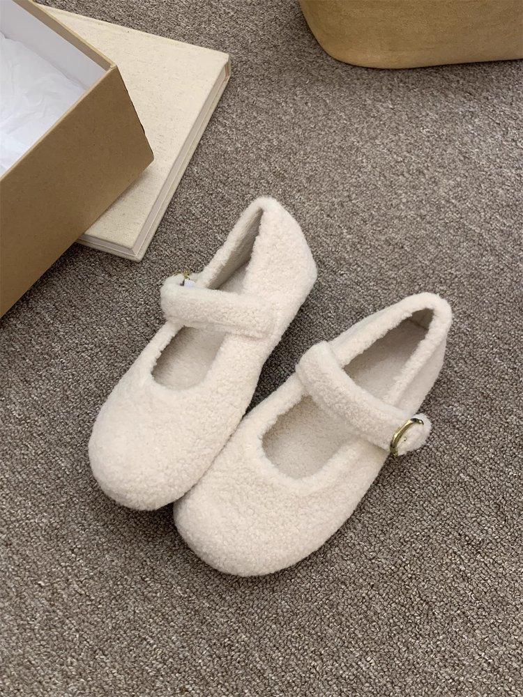 

Туфли Мэри Джейн из шерсти с внутренней платформой женские 2025 новые туфли-лоферы на одной педали с ремешком-пряжкой на подъеме и подкладкой из овечьей шерсти 39