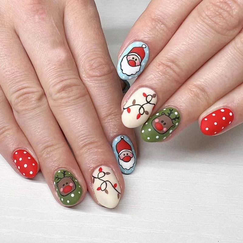 24Pcs Christmas Press on Nails White Snowflake Fake Nails French Almond Glitter Artificial Nails Full Cover Nail New Year Gifts