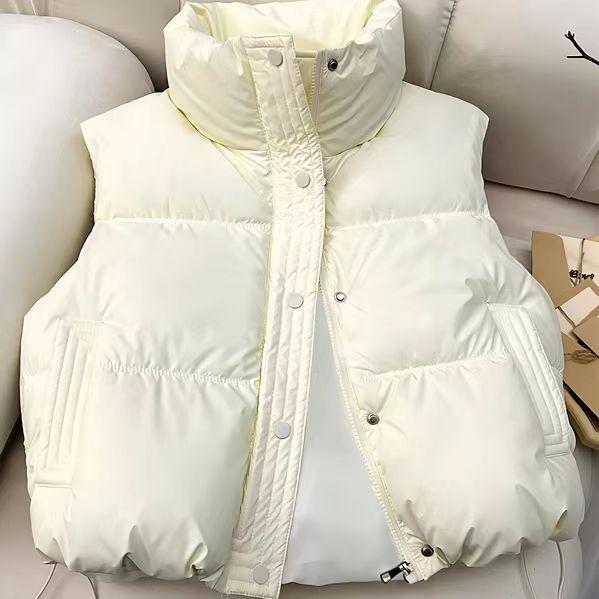 Jesień/Zima 2025 Koreański Styl Bezrękawnik Bawełniany z Kołnierzem Stójką