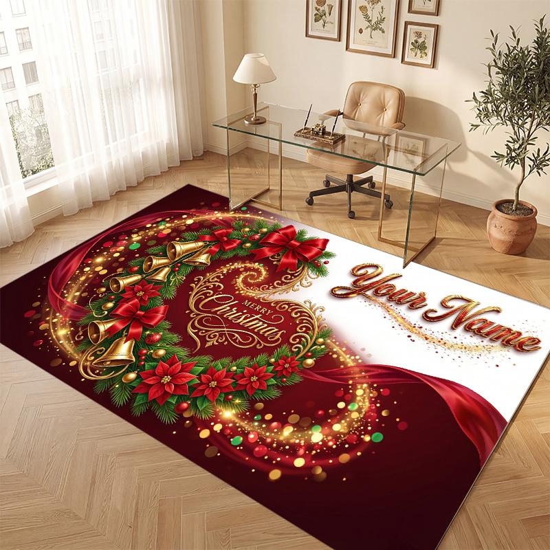 Christmas Theme Soft Crystal Velvet Rug Custom Name & Text Print Non Slip Floor Rug for Bedroom Living Room