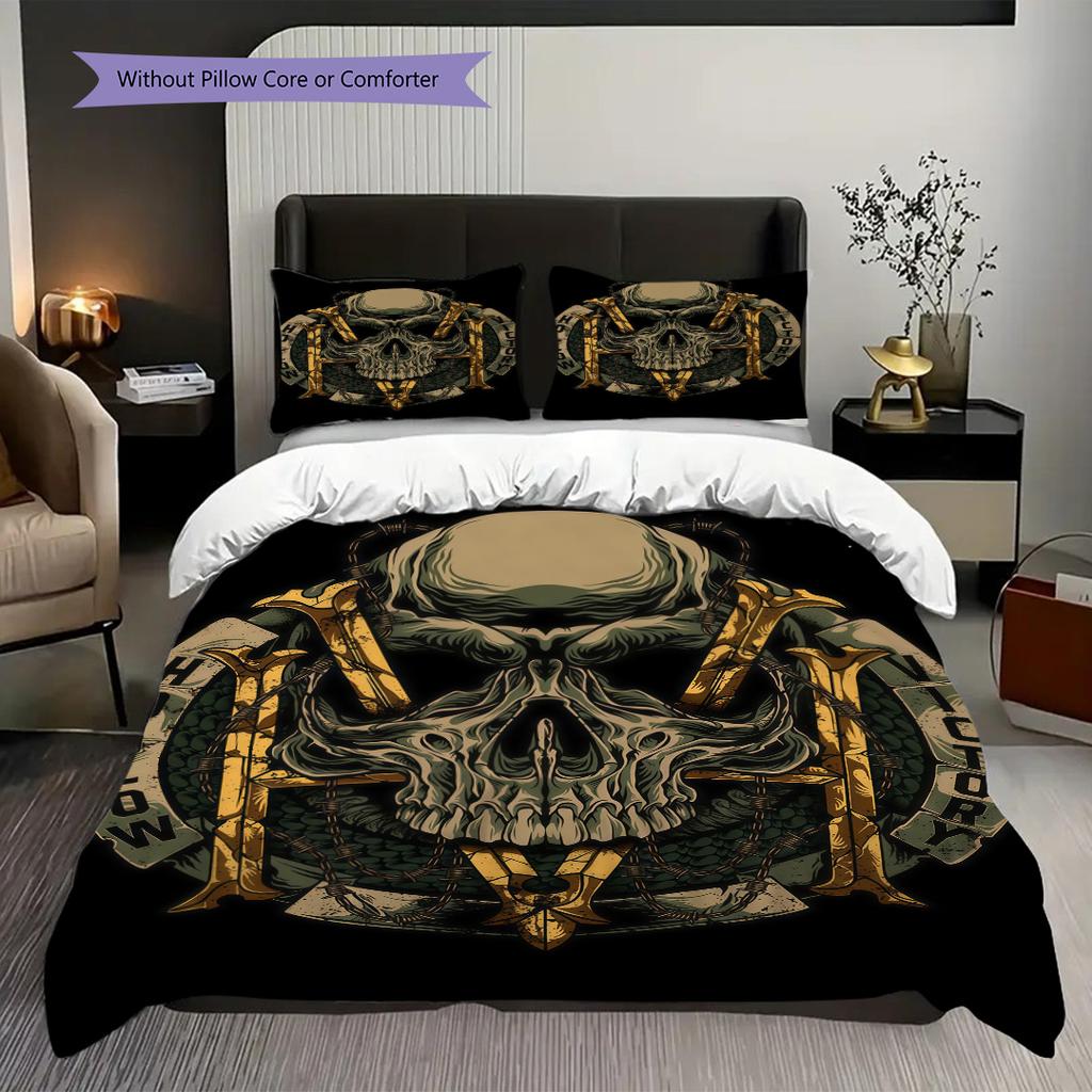 Skull Art Set Threepiece Set 1 Duvet Cover 2 Pillowcase Without Core Bedding Set Duvet Cover And Pillowcase Soft And Comfortable