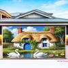 One-piece fairy tale cottage with a swan lake, suitable for party themes and occasions, room decoration backdrop fabric