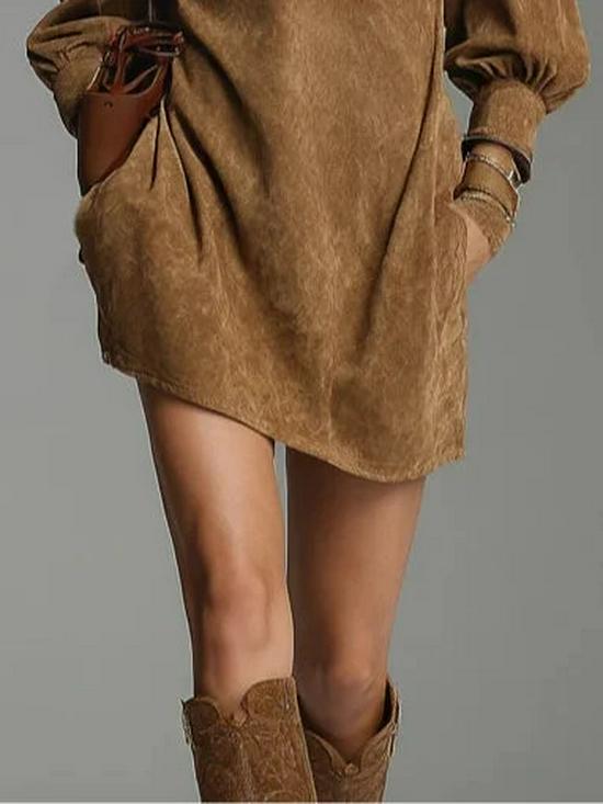 European & American Elegant Retro Solid Long Sleeve Zipper Stand Collar Dress 2025
