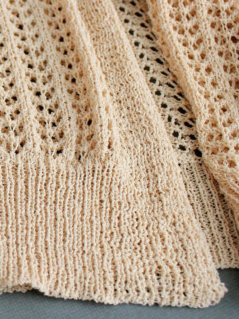 European-American Beach Style Thin Knit Cardigan Sweater with Hollow Design - Long Sleeve