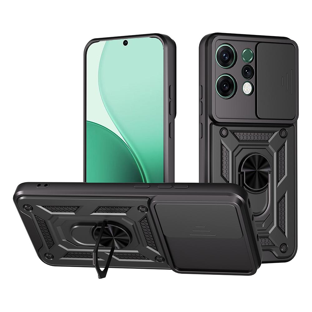 For Oppo Reno14 5G (Global) Case with Slide Camera Lid PC+TPU Kickstand Phone Cover