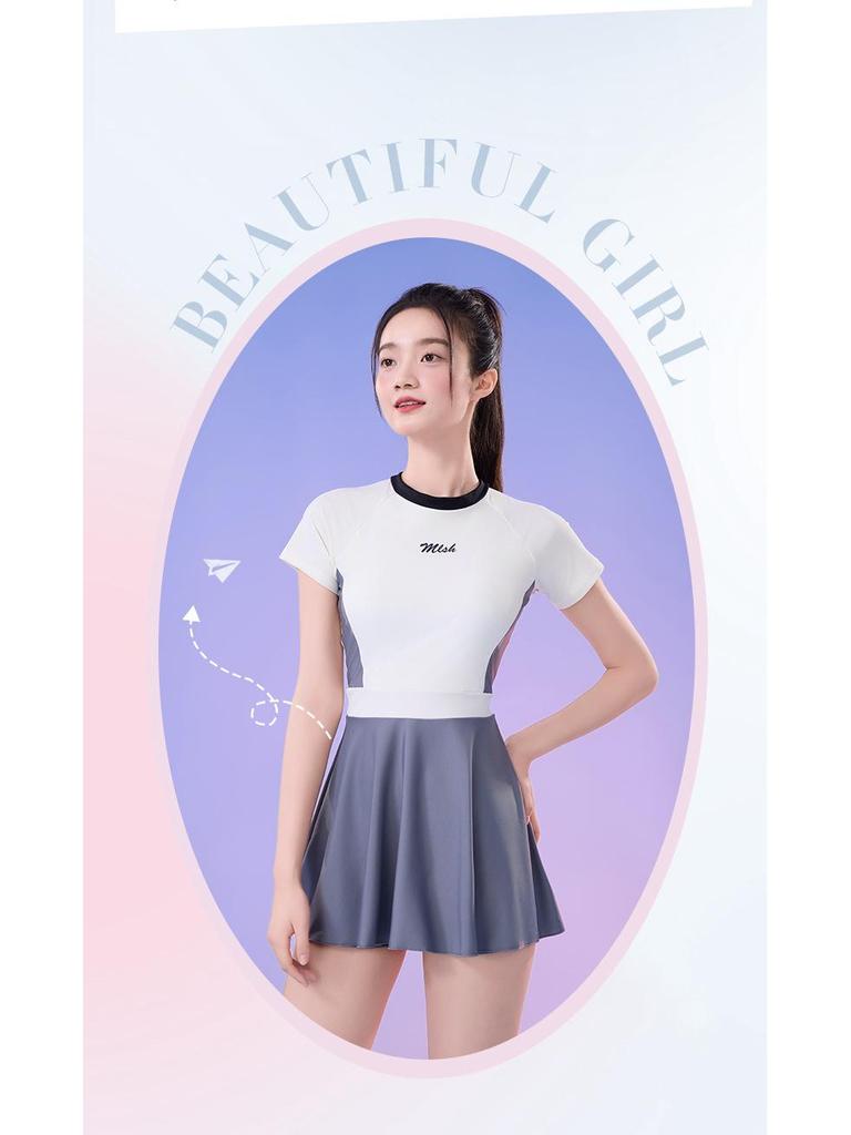 Women's Quick-Dry Pleated A-line Skirt Swimsuit Two-Piece Shorts - Conservative High-End Beachwear