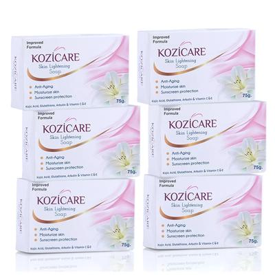Opakowanie 6 sztuk mydła rozjaśniającego skórę Kozicare 75 g wzbogacone kwasem kojowym i witaminą