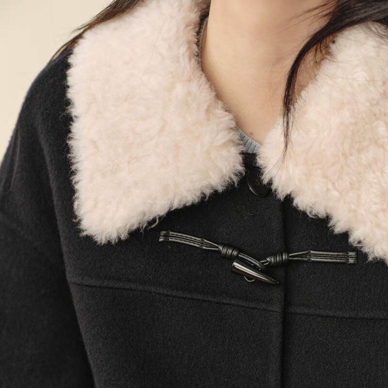 SEIFINI Women's Fur Collar Toggle Button Wool Blend Coat