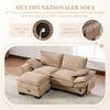 Modular 2-seater Corduroy Sofa (with Ottoman) – Wide Seat, Ergonomic Design, High-density Foam Padding, USB-C Port, Side Pockets. Khaki