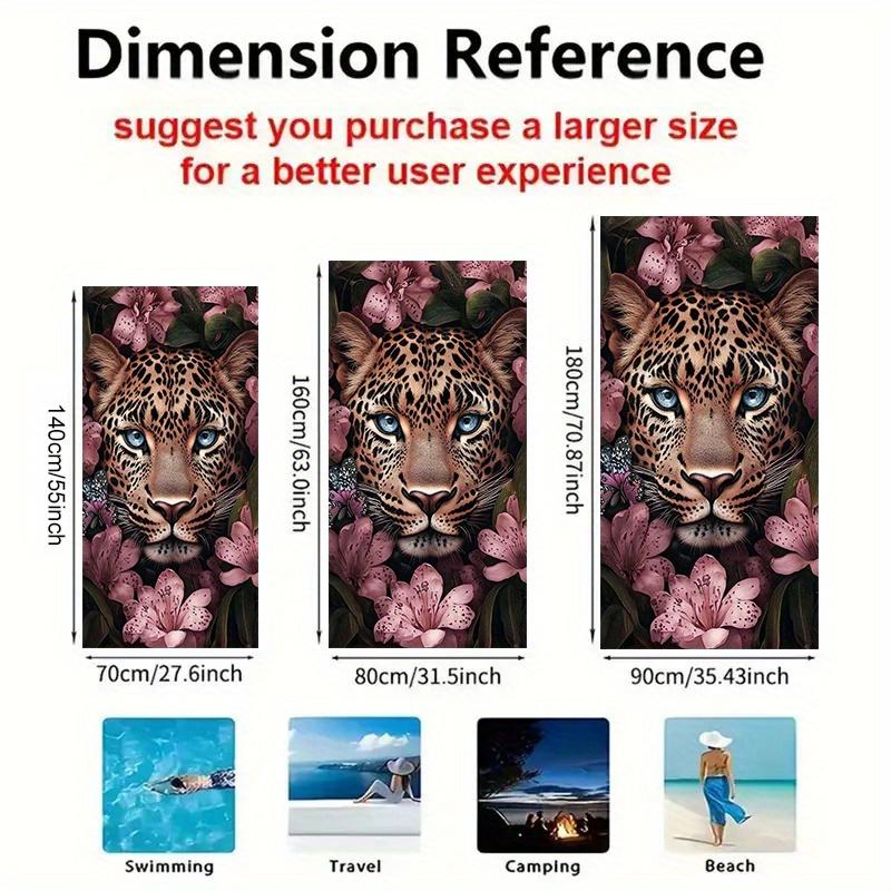 Leopard Face Beach Towel, Blue Eyes Pink Floral Design Soft Microfiber Quick Dry Sand Free Bath Towel for Pool and Spa