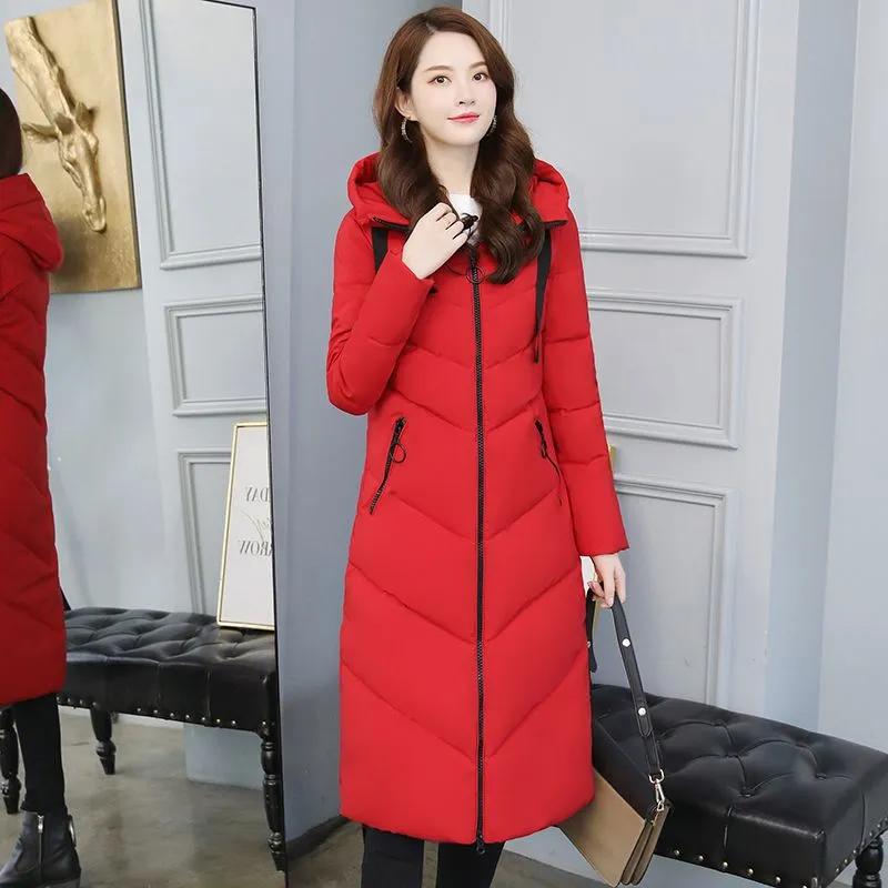 Women's Winter Hooded Medium-length Cold Jacket Solid Color Slim Daily Jacket