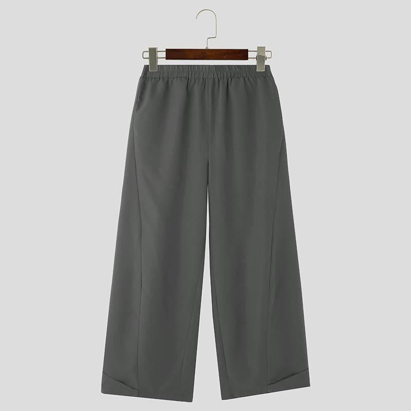 

INCERUN Мужские свободные широкие брюки с эластичной талией, повседневные длинные брюки M серый