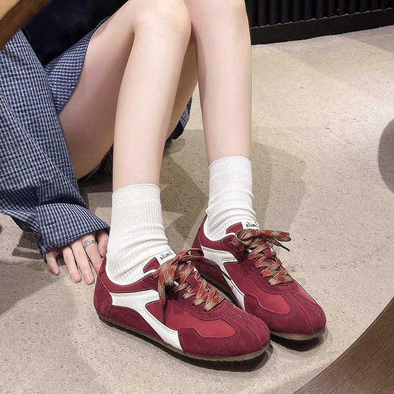 

Fashion German Training Shoes Women 2025 New Genuine Leather Women Sneakers Flat Lace-up Retro Large Size Forrest Gump Shoes Women 40 вино красного