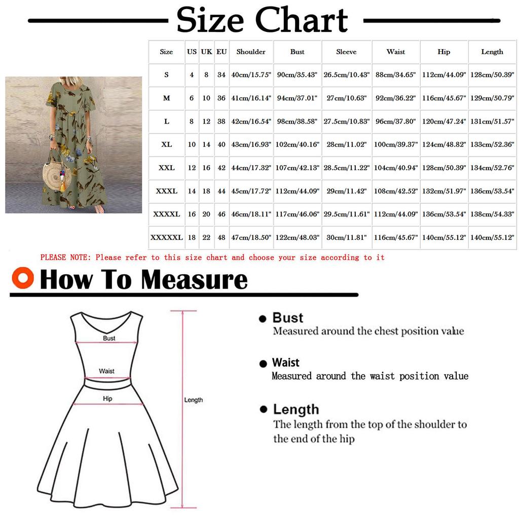 Mode Damen Casual Vintage Print Rundhals Kurzarm Lose Kleid