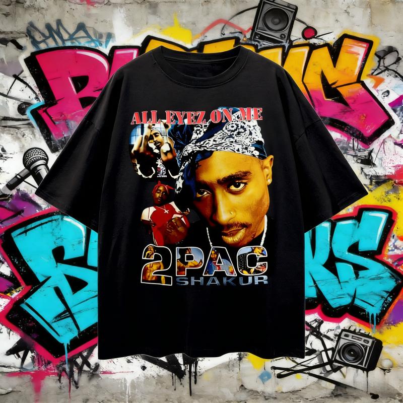 2025 Summer Vintage 2Pac All Eyez On Me Graphic HipHop Breathable TShirt Adults and Childrens Casual Shortsleeved Shirts Y2k