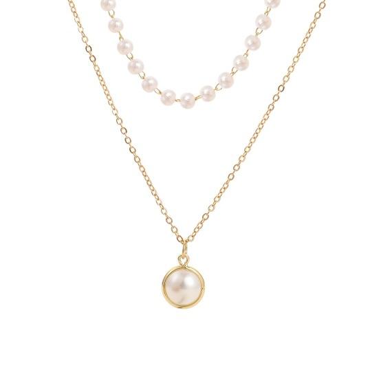 

Женщины стильный двухслойный искусственный жемчуг мотаться колье-цепочка ожерелье ювелирные изделия подарок золотистый