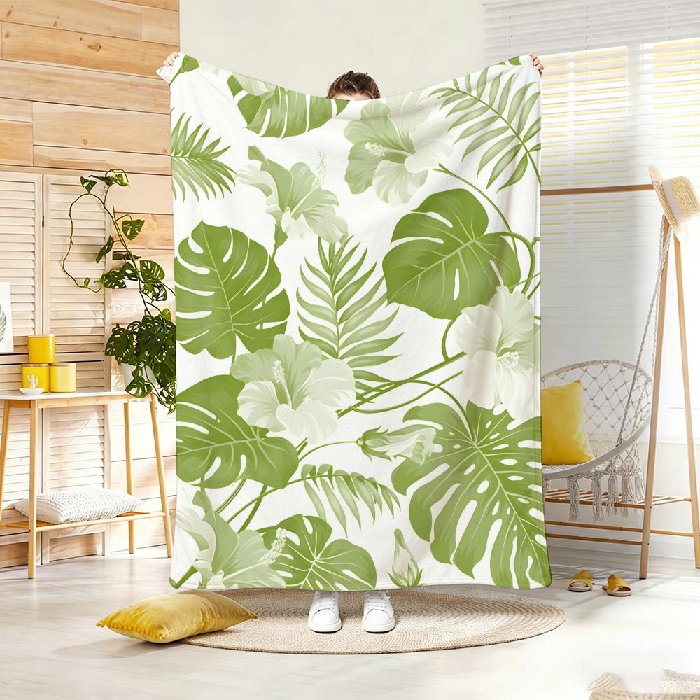 Fresh Leaf Repeat Throw Lightweight  Flannel Blanket Soft Skin-Friendly For Summer Cooling