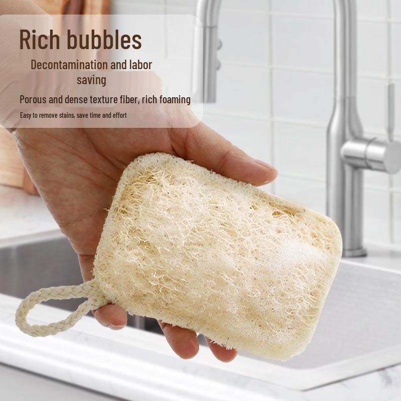 Natural Loofah Dishwashing Brush and Pot Scrubber - Durable, Non-Stick Oil Sponge for Household Kitchen Cleaning