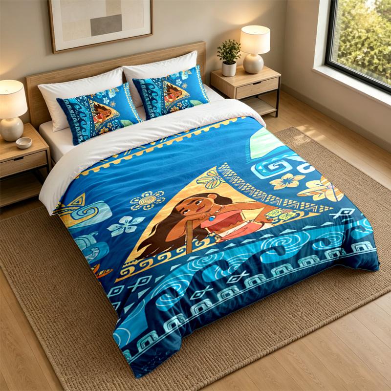 Soft Bedding Set Moana cartoon Pattern, 1 Duvet Cover plus 2 Pillowcases Stylish Bedroom Home Textile