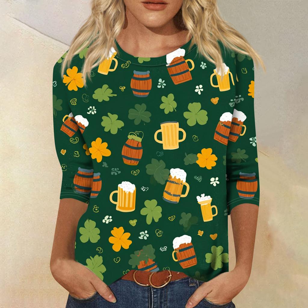 Dámský módní ležérní svetr s kulatým výstřihem a tříčtvrtečním rukávem s potiskem Saint Pao