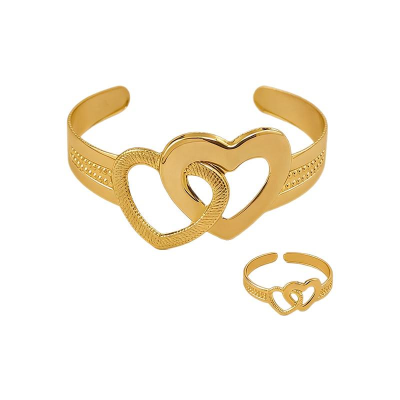 European & American Heart Ring and Bracelet Set: Korean Style, Open, Simple, Unique Design for Women