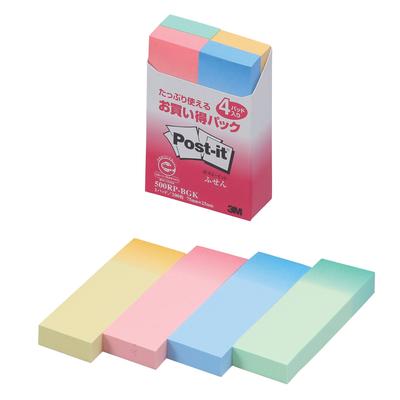 Pack de notes autocollantes 4 couleurs dégradées 75 x 25 mm 100 feuilles x 4 blocs Post-It 500RP-BGK