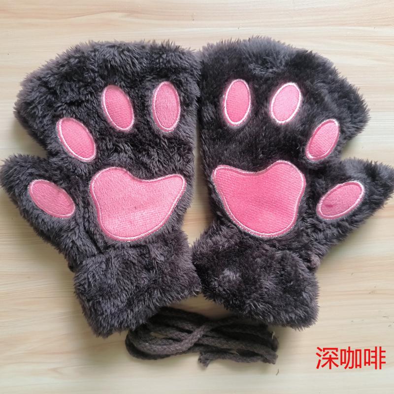 Mănuși cu gheare de pisică cu labe de desene animate pentru femei, mănuși de pluș, calde, moale, de pluș, scurte, fără degete, pufos, urs, pisici, costum, jumătate de deget