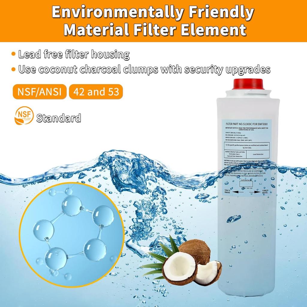 51300C Replacement Filter for Elkay 51300C EWF3000,Compatible with Ezh20 Bottle Filling Station, 3000 Gallon 51300C Water Filter Replacement for
