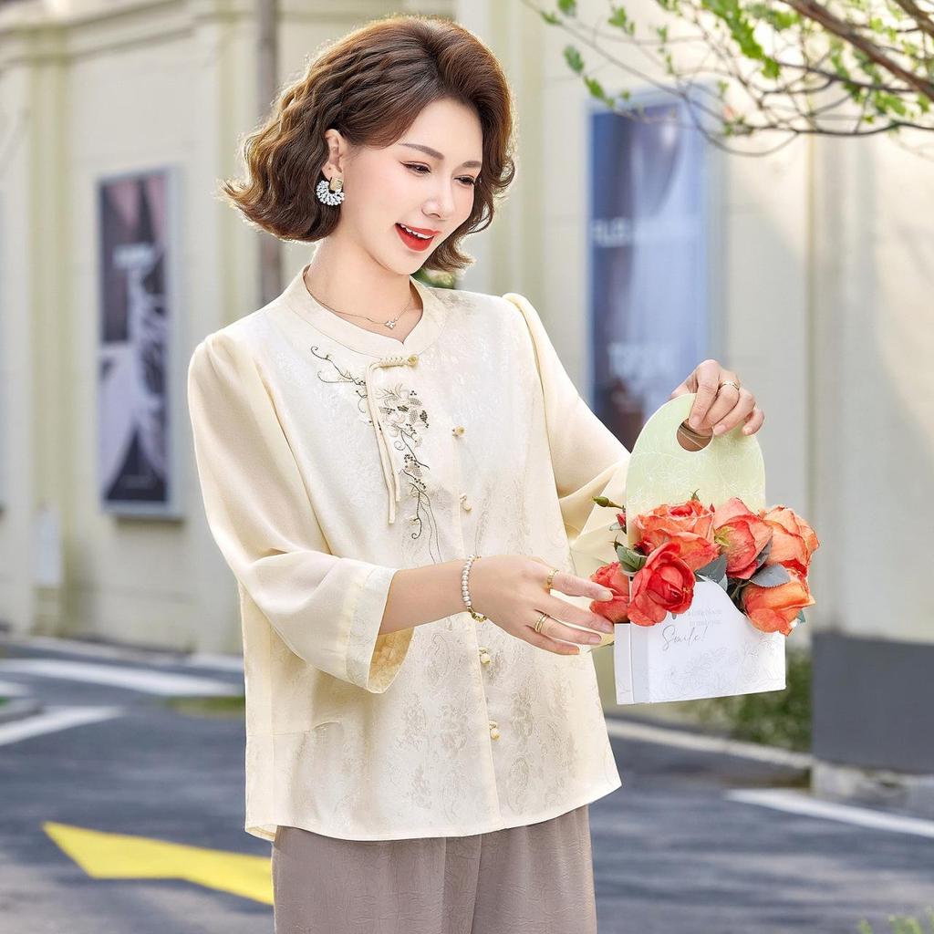2026 Summer Chinese Style Fashion Top: Elegant Temperament Shirt for Middle-Aged & Elderly Women