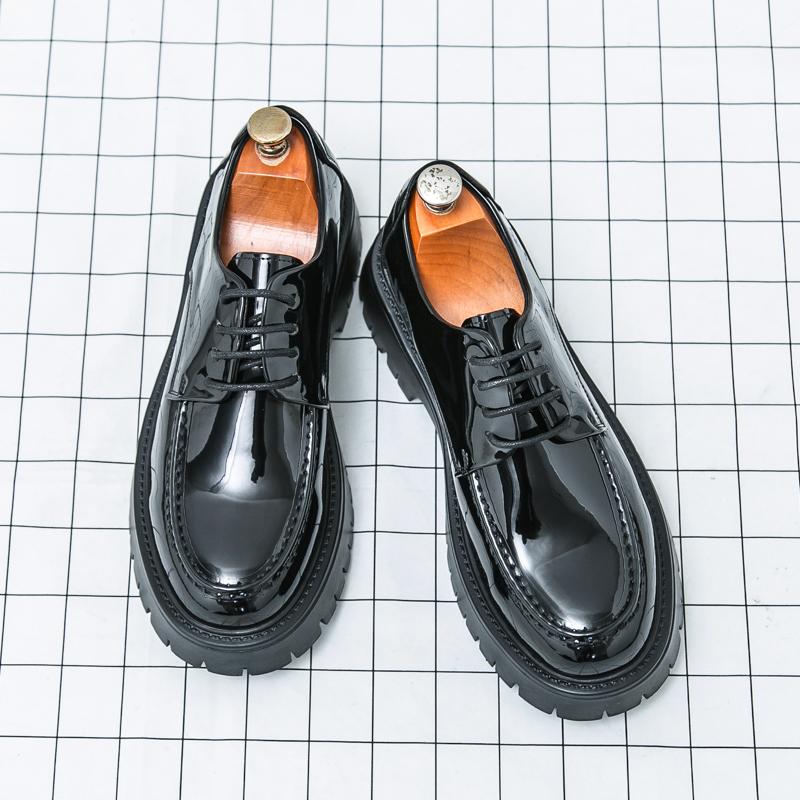 High-End Luxury Men's Leather Shoes Summer High-End Thick Bottom Fashion Bright Surface Slip-On Casual Loafers Leisure Shoes