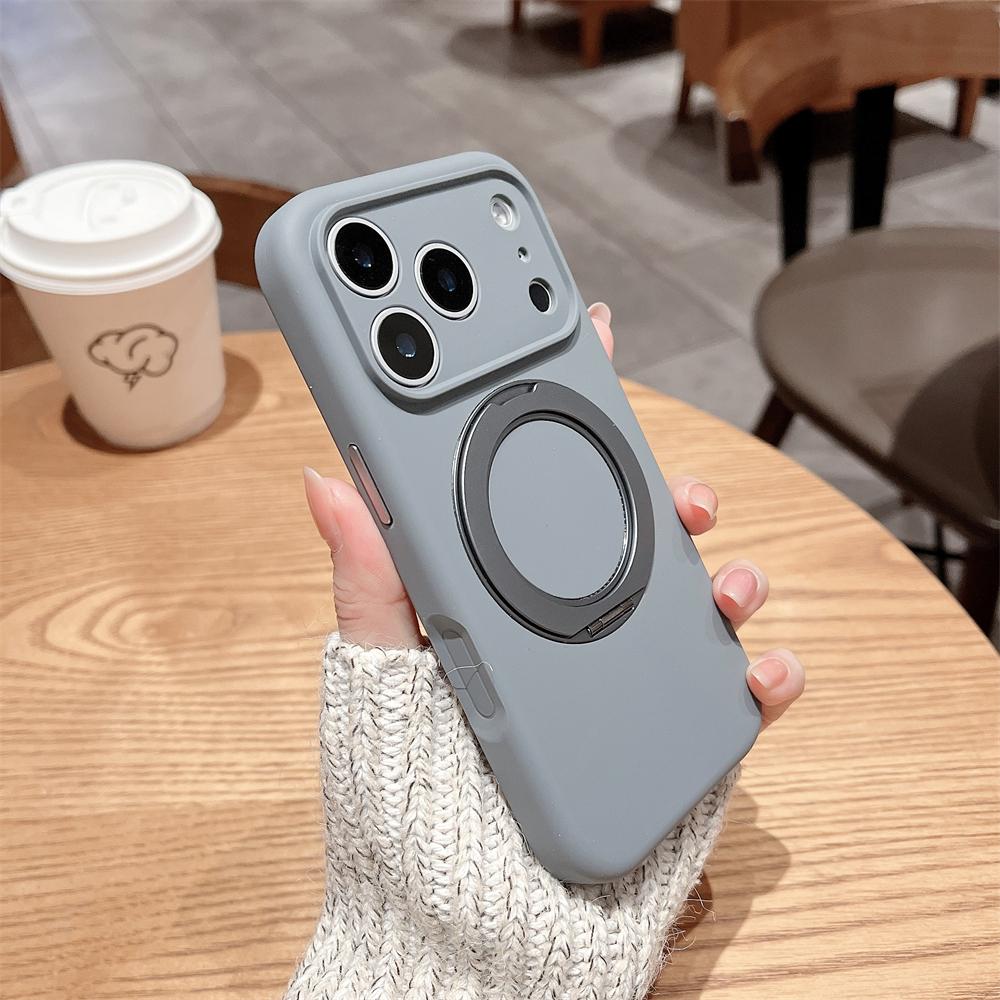 

360 Magnetic Stand Liquid Silicone Matte Phone Case For iPhone 17 16 15 14 Pro Max For Magsafe Charge Holder Protector Cover iPhone 16 Pro Max