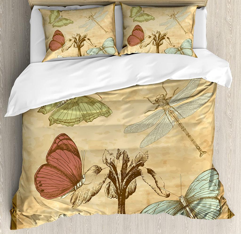 Dragonfly Flower Leaf Insect Butterfly Duvet Cover Bed Bedding Set Home Quilt Cover Pillowcases Bedroom Bedding Set No Sheet