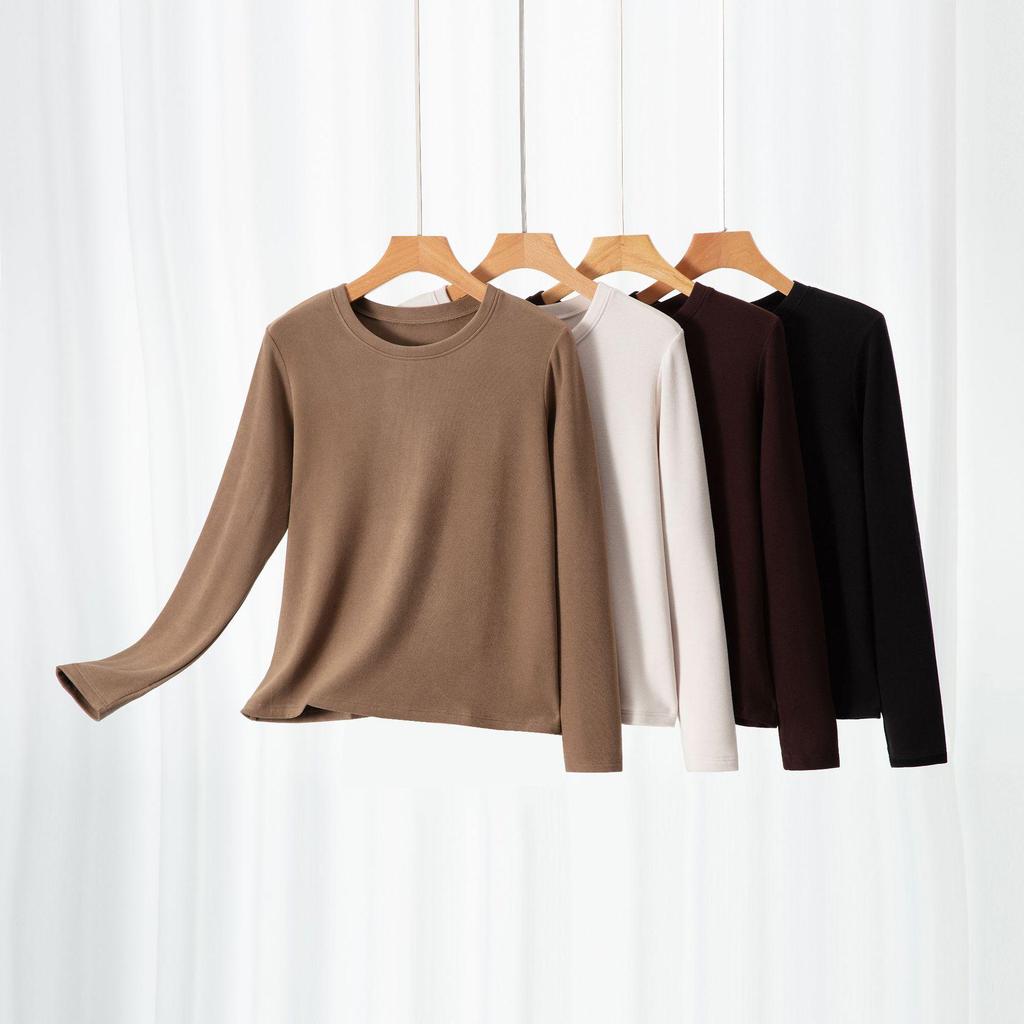 Women's Slim Fit Tencel Fleece Crew Neck Long Sleeve Top for Autumn/Winter