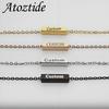 Atoztide Engrave Name Square Bar Bracelet For Men Women Personalized Stainless Steel Jewelry Adjustable Link Chain Family Gift