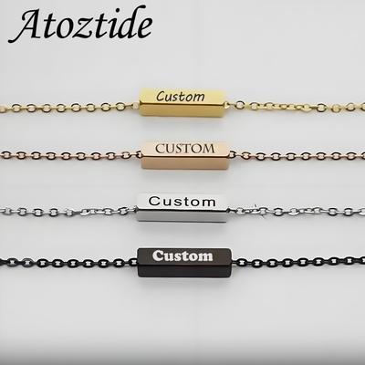 Atoztide Gravírovaný čtvercový náramek s jménem pro muže i ženy, personalizované šperky z nerezové oceli, nastavitelný řetízek, rodinný dárek