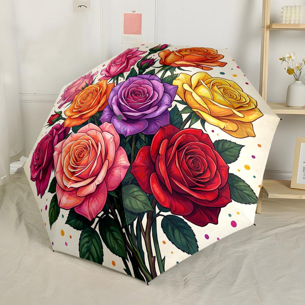 Floral Mandala Artwork Portable Automatic Umbrella Sturdy 8-Rib Shaft Lightweight Durable Everyday Carry Umbrella Compact Folding Umbrella