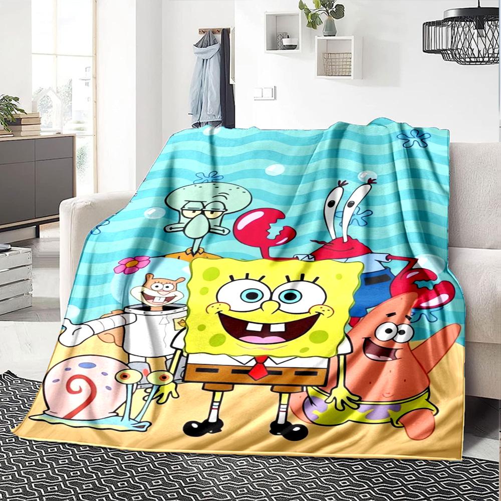 Spongebob Friends Flannel Blanket Super Soft Warm Cozy Blanket For Sofa Bed Office Travel Allseason Home Decor Gift