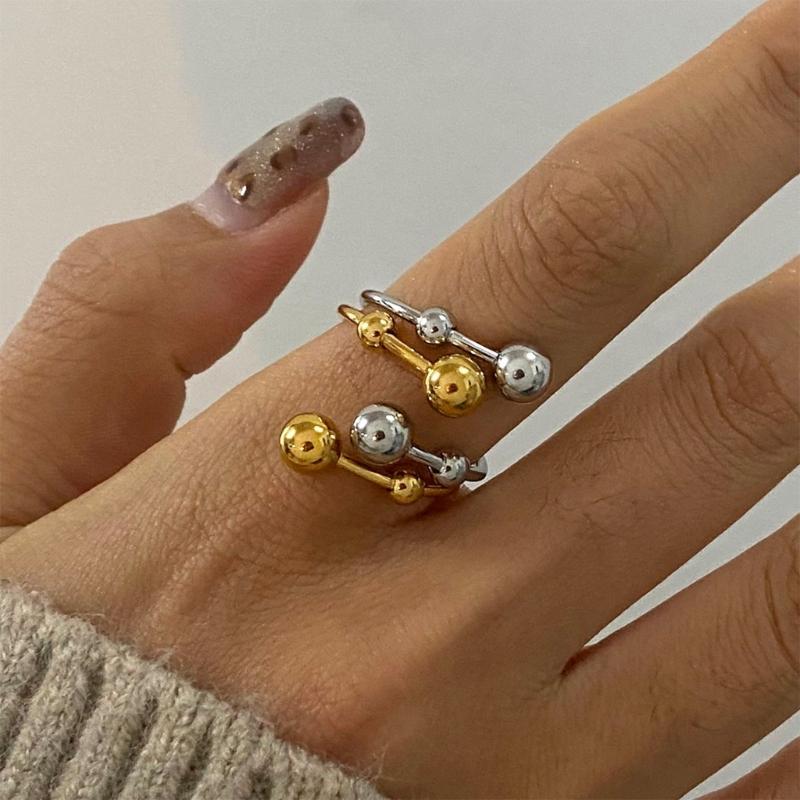 Chic Ring With Gold And Silver Color Mix Double Opening Adjustable Feature Spherical Ball Elements For Trendy Accessories