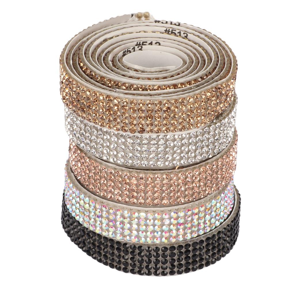 5pcs 1cm Width Self Adhesive Rhinestone Strips 5 Yards Total Crystal Ribbon Sticker  For Crafts