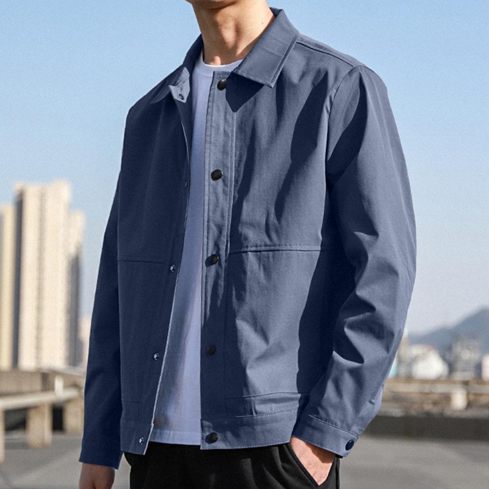 Herrenjacke Revers Langarm Knopfverschluss Jacke Mantel mit Seitentaschen Frühling Herbst Einfarbig Casual Outwear