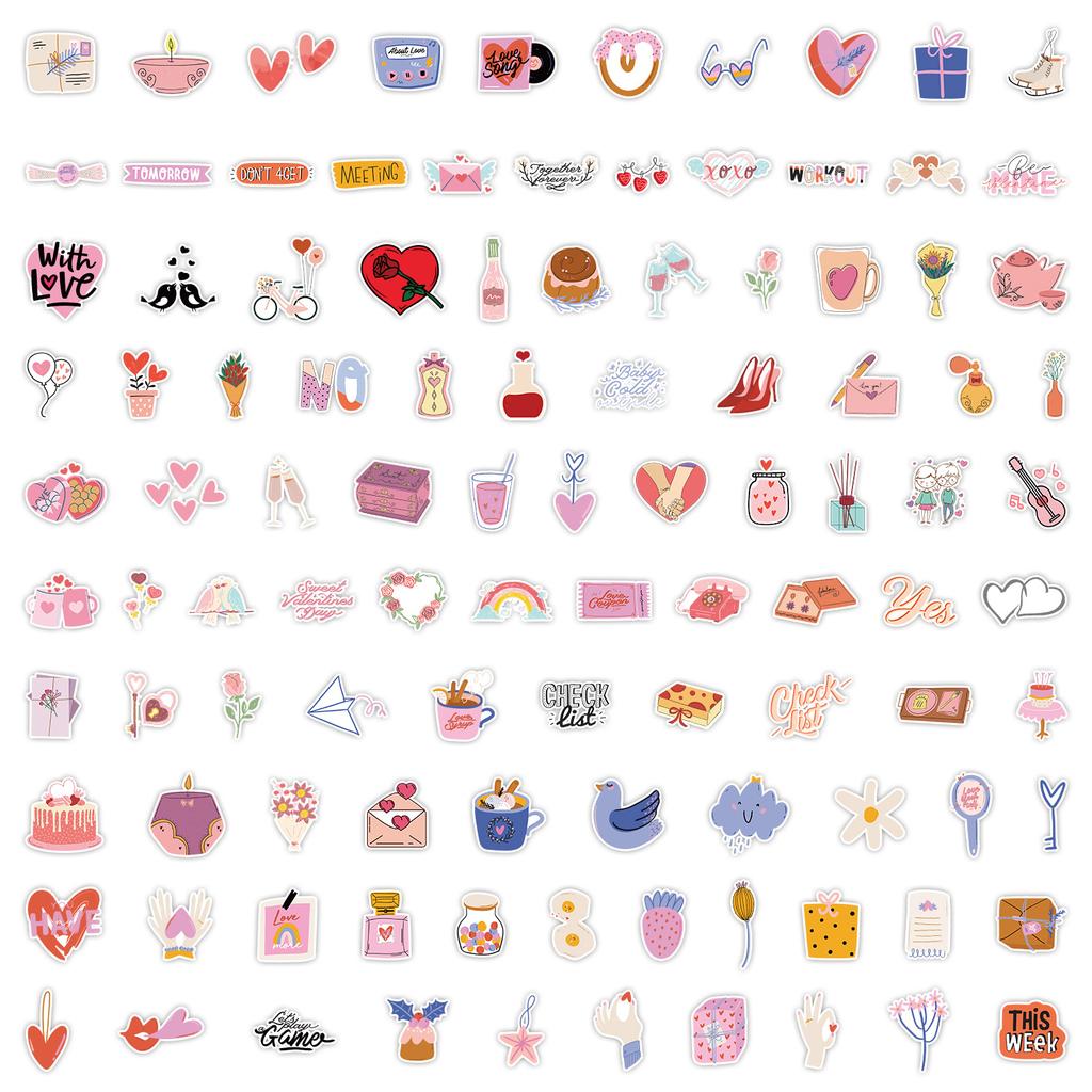 100 Valentine's Day Graffiti Stickers Suitcase Car Notebook Skateboard Water Cup Waterproof Decorative Stickers