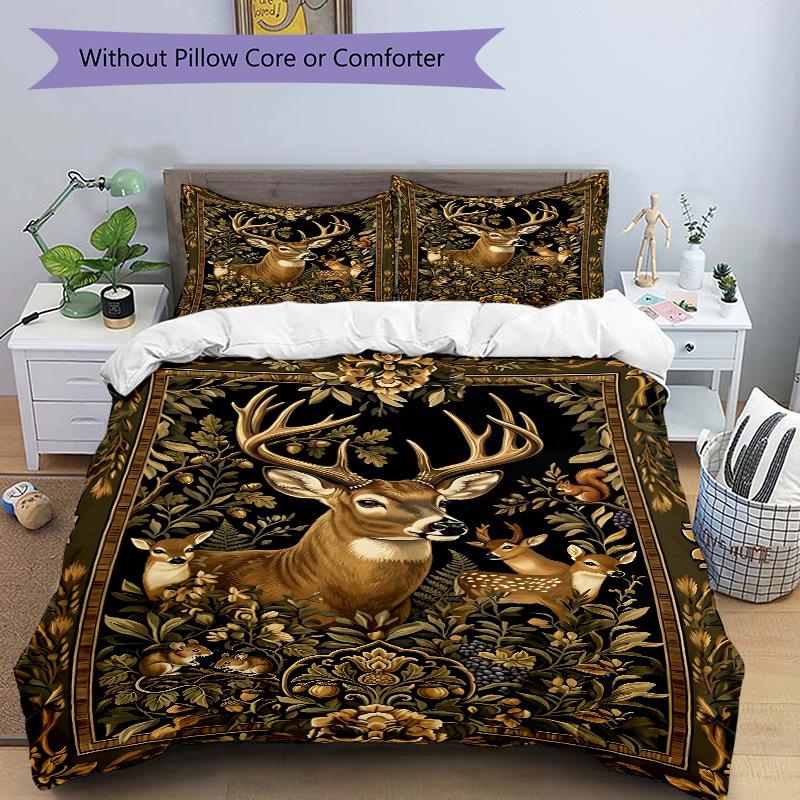 Deer Family Nature Print 3Pcs Bedding Setduvet Cover With 2 Bedropillowcase Home Birthday Gift