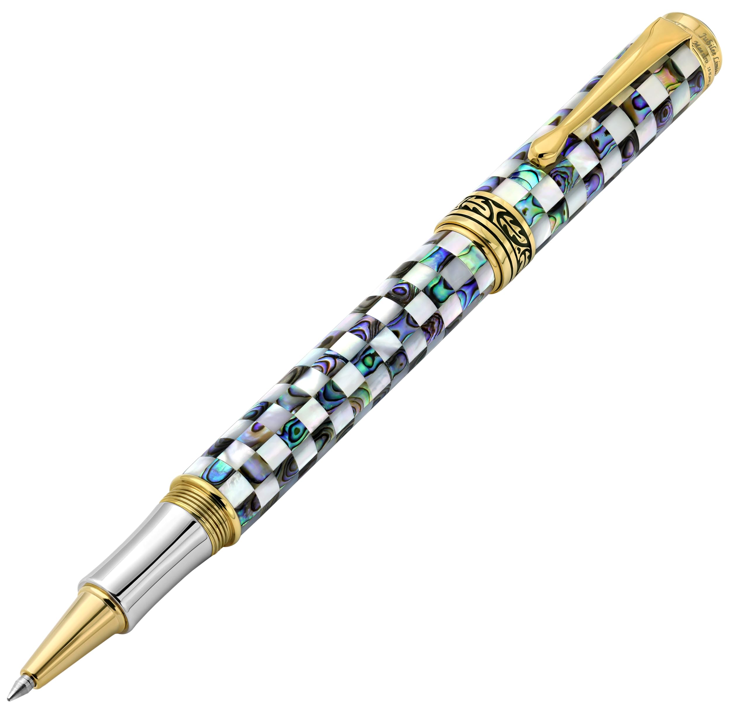 

Xexo Maestro Jubilee Rollerball Fine Oceanic white mother of pearl and iridescent paua abalone 18K gold Limited production of only 223 Pen, Point.