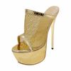 Fashion Gold/Silver Fashion Women Sexy Peep Toe Platform 16CM Thin High Heels Slippers Design Mesh Fabric Banquet Shoes Sandalen