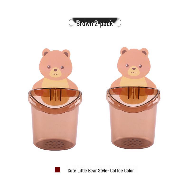 Little Bear Punch-Free Wall-Mounted Toothbrush & Mouthwash Cup Holder
