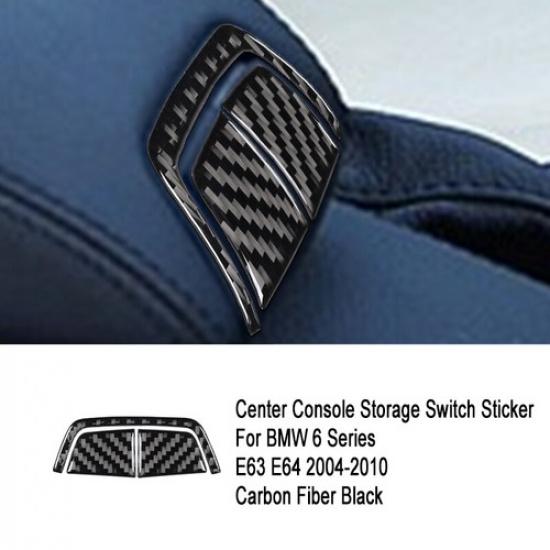 3pcs Glossy Carbon Fiber Car Center Armrest Box Button Cover For BMW 6 E63 E64