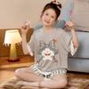 Girls Short Sleeve Pajama Set Cartoon Print Cotton Lyocell Sleepwear Ages 8 Lightweight Home Outfit