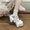 Fashion Elegant Woman Lolita Shoes Cute Sweet Satin High Heels Butterfly-knot Platform Transparent Chunky High Heel Pumps White Black 35